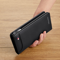 Dompet Pria Panjang RFID Asli Kulit Asli Modis dengan Ritsleting Hitam