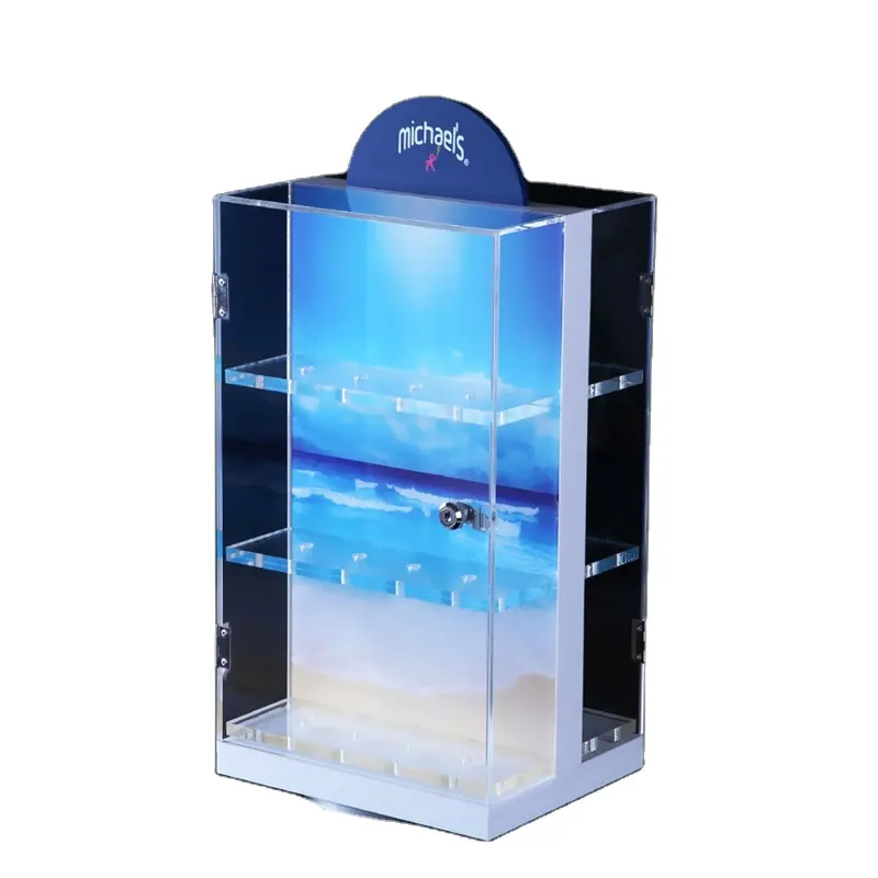 Rak tampilan bercahaya pabrik kustom Counter Top Led akrilik toko asap kotak pajangan 3 tingkat akrilik display berdiri