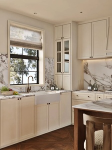 Mobili da Cucina Commerciali HAIYUE Stile Francese, Serie Crema e Isola in Noce, Antigraffio, Effetto Pietra Unificata, Fornitura all'Ingrosso per Progetti di Ospitalità - Product Image 4