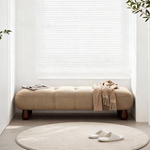 Banco Tapizado Color Crema con Patas de Madera, Banco para el Pie de la Cama, Banco Cómodo para Cambiar Zapatos - Product Image 4