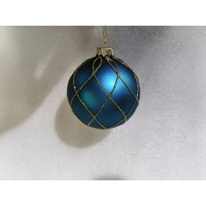 Boule de verre bleue avec décorations dorées, diamètre 8CM - Product Image 1