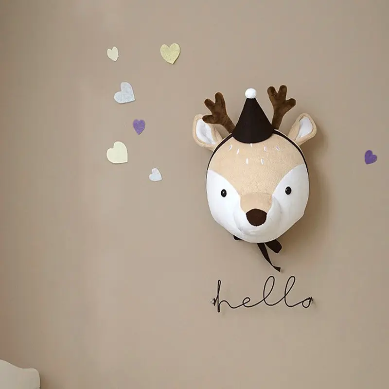 Tête d'animal en peluche de haute qualité, ornements muraux suspendus, décoration de chambre à coucher, décoration murale suspendue pour enfants