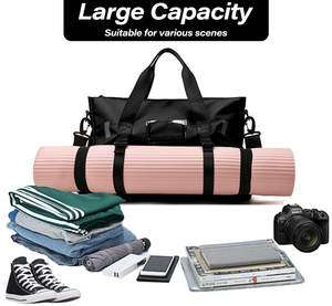 女式时尚便携式聚酯健身房和瑜伽行李袋多用途过夜旅行带鞋隔层 - Product Image 5