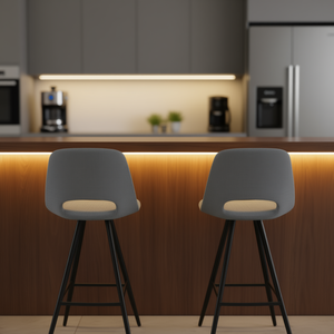 Taburetes de bar de tela Porth de 28,25 pulgadas, juego de 2, muebles de cocina grises, base de metal moderna y contemporánea - Product Image 2