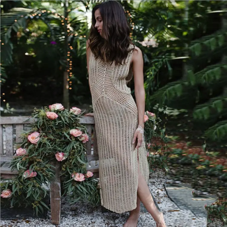 Loose knitted beach dress beach cover up bikini coat clothes holiday clothes women 100% polyester solid color oversize