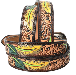 Ceintures en cuir véritable pour hommes, style vintage, sculpture indienne, belle gravure florale, cuir occidental, outillage, peau de vache - Product Image 3