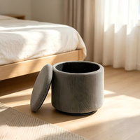 Elegante Taburete de Almacenamiento Gris, Reposapiés Redondo con Funda Extraíble, Caja de Almacenamiento Oculta, Silla de Maquillaje, Mueble para el Hogar
