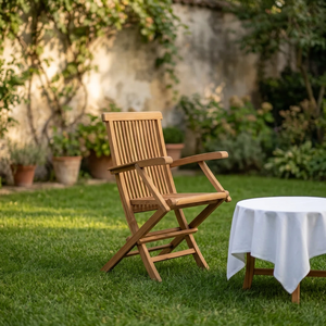 Fauteuil pliant d'extérieur en bois, design minimaliste, en teck, mobilier d'extérieur pliable - Product Image 1