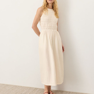 Women Smocked Midi Dress Casual Sleeveless Crew Neck Cotton A Line Flowy Maxi Dresses Women’s French Style Dress - Product Image 4