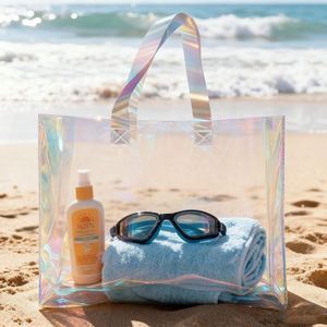 Sac fourre-tout réutilisable en PVC transparent, style laser, logo personnalisé, style Ins, sac de shopping irisé pour cadeau - Product Image 3