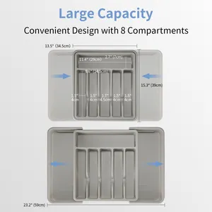 High Quality PP Material Organizer Tray For Cutlery Plastic Silverware Storage Tray Expandable Cutlery Tray