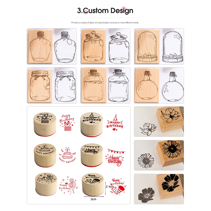 Wood Flower Stamps Wooden Ink Stamp Custom Embossing Logo Journal ...