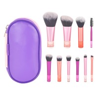 Lot de 10 Pinceaux de Maquillage de Voyage à Manche Court, Kit Complet Outils de Maquillage Professionnels avec Étiquette Privée, Mini Set avec Trousse