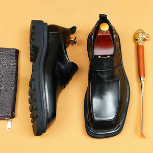 Mocasines de Cuero Genuino para Hombre, Punta Cuadrada, Sin Cordones, Suela de Goma Acolchada, Zapatos Casuales de Negocios - Product Image 4