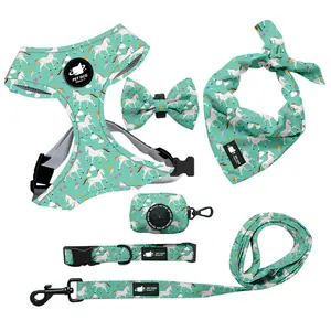 Pet supplies Soft No Pull Adjustable Reversible Collar poop bag holder custom Dog pet Harness with leash
