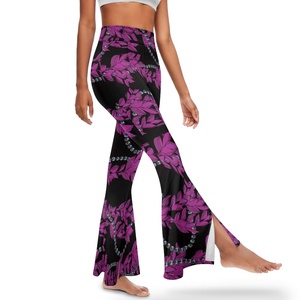 Envío de la gota Ropa Mujer Personalizado Aloha Hawaiian Mailelei Cultura Imprimir Cintura alta Flared Slit Yoga Pantalones Imprimir en la demanda - Product Image 4