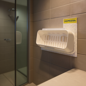 Homeera Rectangular Bathroom Shelf L25.9W11H6.9cm Wall Mounted Plastic Single Tier Waterproof Minimalist Design - Product Image 2