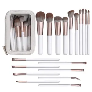 2022 High End Make-Up Kwasten Set Kit Luxe 18Pcs Wit Private Label Make-Up Kwasten Met Pvc Cosmetische Zak