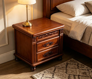 Traditional Dark <b>Walnut</b> Wood Nightstand 2-<b>Drawer</b> Antique Turned Leg Bedroom Storage Cabinet - Product Image 2