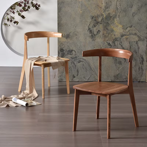 Silla de comedor nórdica con respaldo de cuerno, silla lateral de madera con asiento tapizado, muebles de comedor para el hogar, cafetería, restaurante, asientos opcionales. - Product Image 3