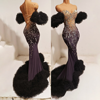 Robe sirène personnalisée pour femme, noire et or, en spandex/polyester, avec strass, manches bouffantes, costume de drag queen, performance, directement de l'usine