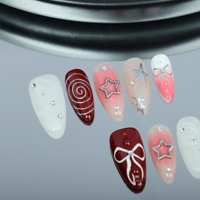 Uñas artificiales hechas a mano, forma de uñas de almendra, pajarita pintada a mano, estilo fresco de verano, fábrica reutilizable de alta calidad al por mayor.