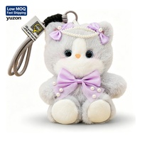 Porte-clés en peluche chat personnalisé en gros, poupée en peluche chat kawaii avec nœud perlé, breloque de sac en coton PP, cadeau porte-clés chat