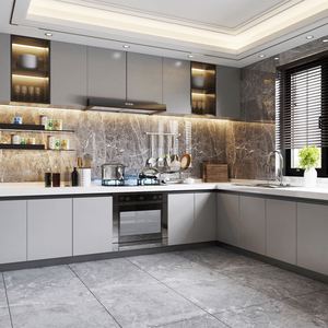 Mueble de Cocina Sencillo con Grifo, Cajón Deslizante, Cesta con Bisagras, Hecho de Aglomerado y Mármol Artificial para Villas - Product Image 4