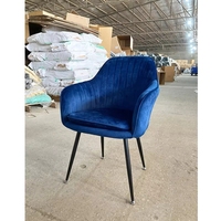 Fauteuil rembourré en tissu bleu foncé confortable et abordable de l'usine de Bazhou, design en velours, chaise de salle à manger avec pieds en métal