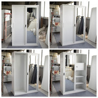 Lemari Pakaian Baja 2 Pintu Custom dengan Cermin, Kabinet Penyimpanan Pakaian Kamar Tidur Modern, Lemari Geser Logam Berukir