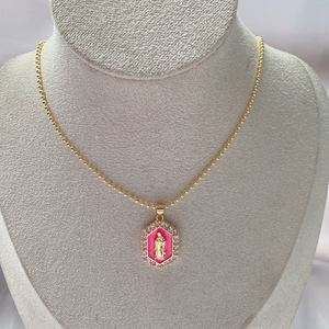 Collar con colgante religioso de circón de colores de nuevo diseño, collares con dijes de CZ esmaltados de latón chapados en oro con <span class=keywords><strong>Madre</strong></span> María - Product Image 4