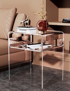 Tavolino da Caffè OEM in Acrilico Trasparente a Forma di U, Comodino Moderno Arancione con Vano Portaoggetti per Soggiorno e Appartamento - Product Image 5