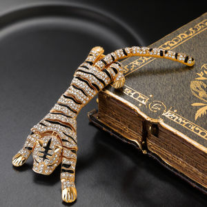 Lateefah nueva llegada Unisex Vintage broche Pin joyería aleación Tigre diseño diamante broche - Product Image 5