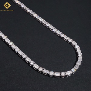 ZUANFA VVS Moissanite Tennis Chain 925 Silver Rhodium Plated Round Cut GRA Certified Unisex <b>Emerald</b> Cut Luxury Party Necklace - Product Image 2