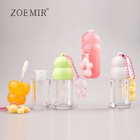 Mini tube de brillant à lèvres rechargeable de 3 ml en forme de gourde avec porte-clés et breloque, tube de rouge à lèvres liquide transparent rose gelée pour filles