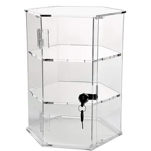 Hexagonal Locking Cabinet Clear Acrylic Lockable Display Case Perspex Showcase for Collectibles