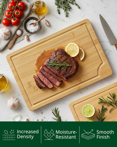 Planche à découper en bambou naturel certifiée FSC et FDA avec rainure profonde pour <span class=keywords><strong>les</strong></span> jus, poignées latérales, idéale pour la charcuterie et la découpe de viande - Product Image 5