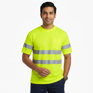 Camiseta de Alta Visibilidad Premium 100% Poliéster de Manga Corta, Camisetas Reflectantes para Hombre, Ropa de Trabajo Personalizada, Camiseta de Seguridad con Logotipo - Product Image 1