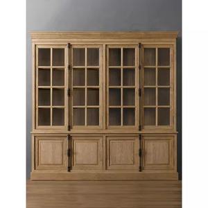 Stile americano francese in rovere retrò libreria in legno massello con combinazione di armadietto con chiusura a fondo superiore armadi a muro - Product Image 3