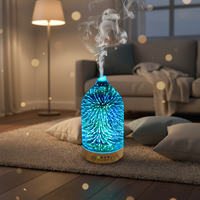 Diffuseur d'arômes ultrasonique en verre 3D, diffuseur d'huiles essentielles électrique avec une capacité de 100 ml, utilisation à domicile et en hôtel, garantie d'un an