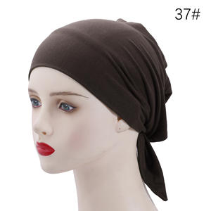 Sous-bonnets instantanés en satin modal et coton, couleur unie, avec cordon élastique, foulard réglable pour femme musulmane - Product Image 4