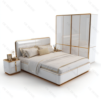 Ensemble de chambre à coucher au design moderne avec cadre en bois, rangement 2 tiroirs, lit king size à hauteur réglable, mobilier de luxe pour appartement et villa