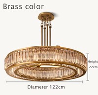 Lustre en cristal en acier Maurier de style nordique américain moderne, hauteur réglable, finition nickel/noir/laiton, garantie 5 ans, éclairage
