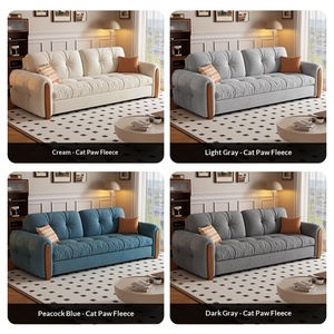 Sofá Cama Multifuncional Minimalista en Tono Crema, Plegable, Telescópico, de Madera Maciza con Almacenamiento para Sala de Estar y Estudio - Product Image 4