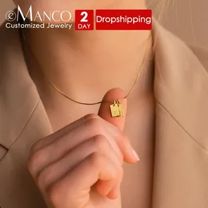 EMANCO - Collar con Colgante de Acero Inoxidable Chapado y Grabado con Nombre Personalizado, Cadena con Letras del Alfabeto, Joyería para Mujer, Venta al por Mayor, Dropshipping - Product Image 1
