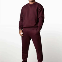 Ensemble de survêtements décontractés pour hommes en tricot d'automne, col rond, couleur bordeaux, coupe ajustée, 100% coton respirant, tissu 400g