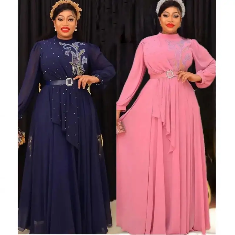 Kadınlar için afrika elbiseler 2023 artı boyutu akşam parti uzun elbise afrika giyim zarif Kaftan müslüman şifon Maxi elbise