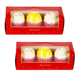 Fizzer da bagno colorato personalizzato con etichetta privata ingredienti naturali al 100% con LOGO scatole per imballaggio bomba da bagno 3 set regalo Cupcake