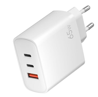 Cargador de Viaje Multi-PD QC de 3 Puertos y 65W, 2 Puertos PD Tipo-C, 1 Puerto USB-A, Compacto, Blanco, Enchufe Estándar Europeo, Cargador Portátil para Portátil, Venta al Por Mayor