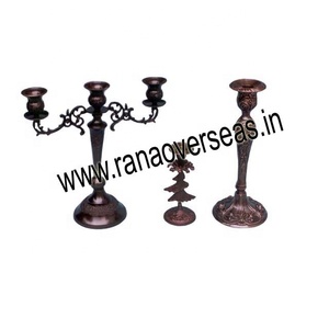 Three Arm Brass Candelabra in Antique <b>Copper</b> Plated for Christmas and Dining <b>Table</b> Decoration - Product Image 1